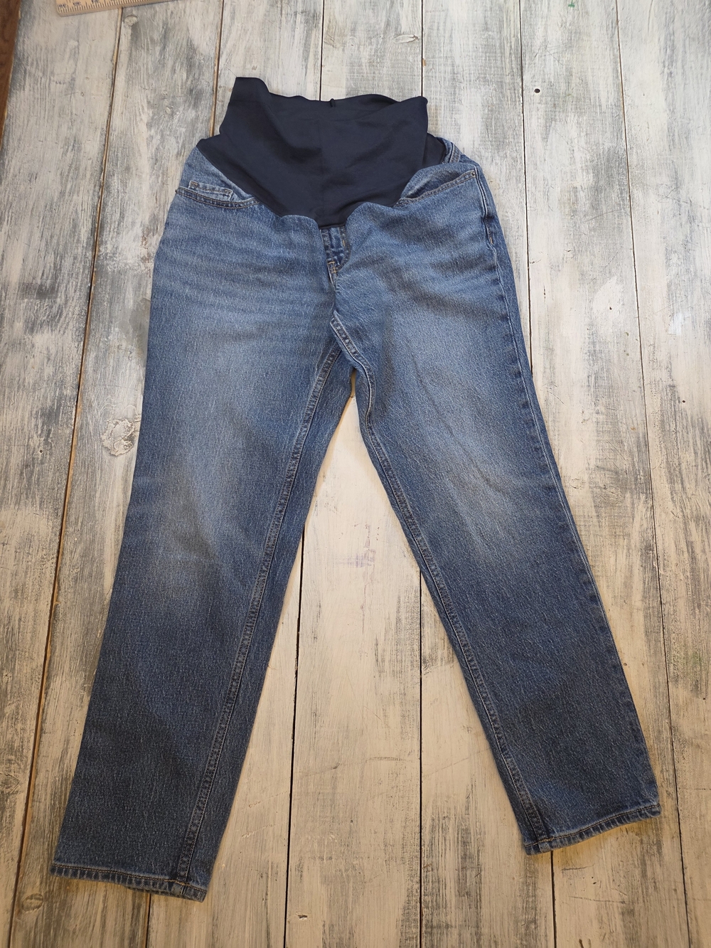 Old Navy Women's Blue Maternity Boyfried Jeans W/ Navy Stretch Panel sz 4 Short